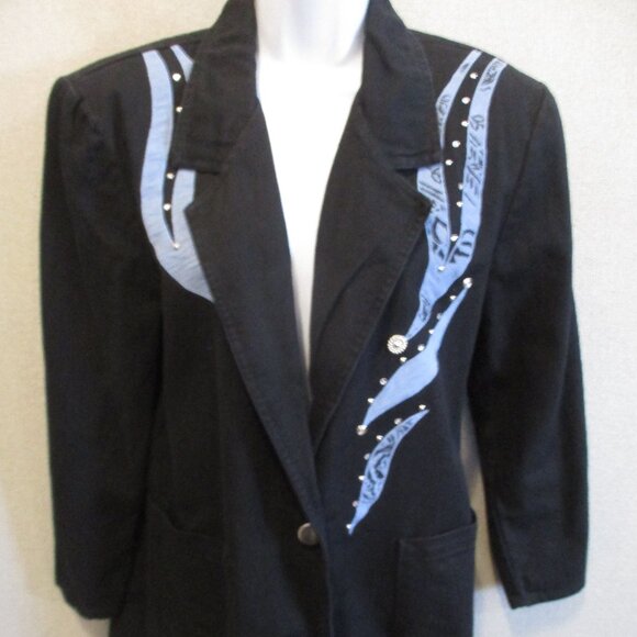 Vintage Pierre Lamonte Embellished Blazer Size 8 Black Twill - Picture 2 of 8